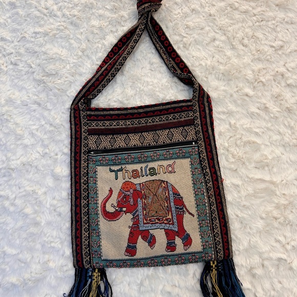 Handwoven Thailand Elephant Crossbody Bag - Red & Teal - Picture 11 of 12